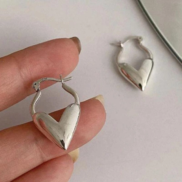 Minimalist 925 Sterling Silver Heart Hoop Earrings for Women Daily Casual Fashion Accessories