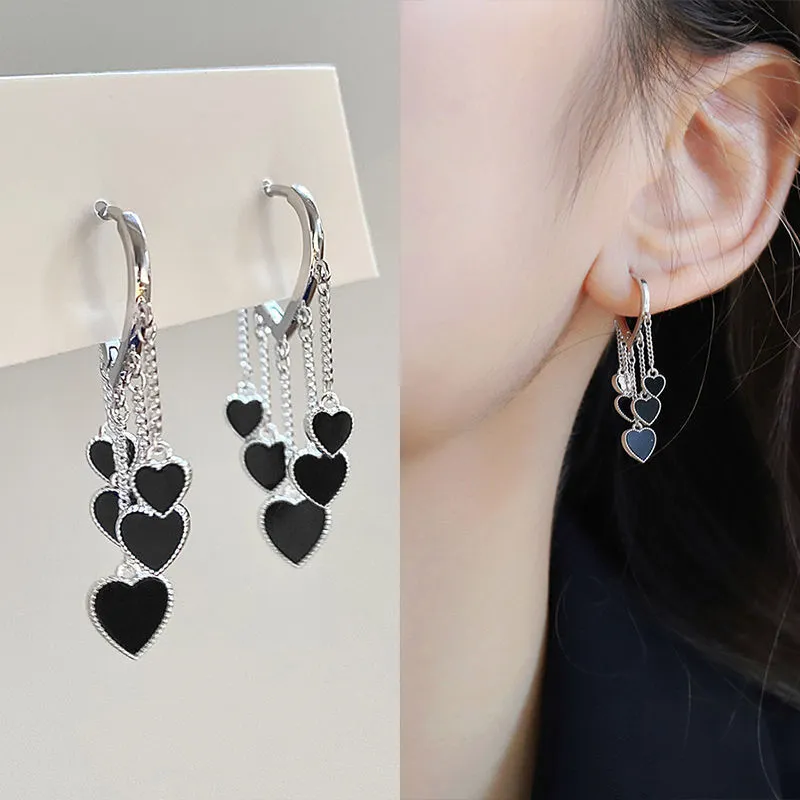 New style black love earrings ladies tassel earrings temperament cold wind earrings