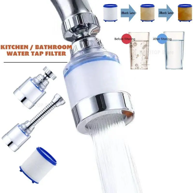 Faucet Filter 360 Degree Adjustable Water Purifier Removal of Impurities Heavy Metals Kitchen Splash-proof Faucet Extender