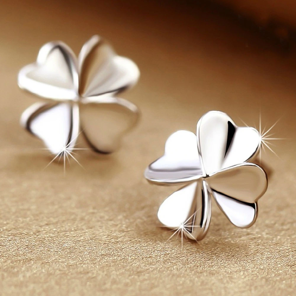 Women's Cute Lucky Clover Shape Earrings Silvery Fashion Jewelry