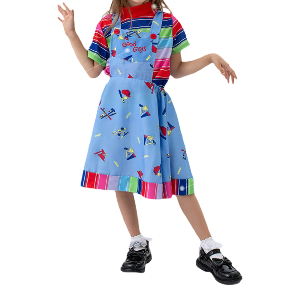 Halloween Girls 2 Piece Outfit, Striped T-shirt with Overall Dress