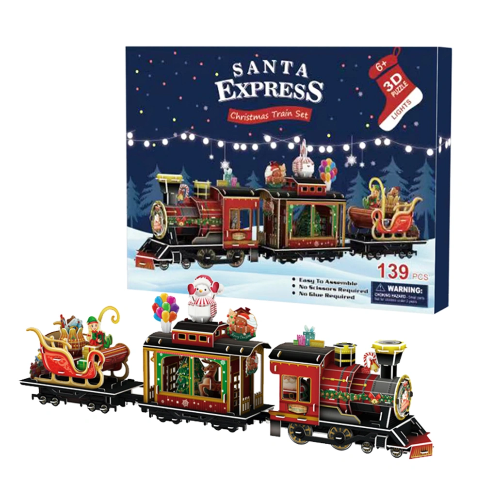 Christmas 3D Puzzles Classic Train Model Puzzles with LED Lights