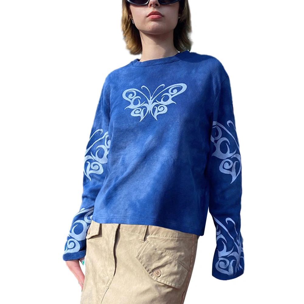 Women Grunge T-Shirt Vintage Butterfly Print Long Sleeve Tops