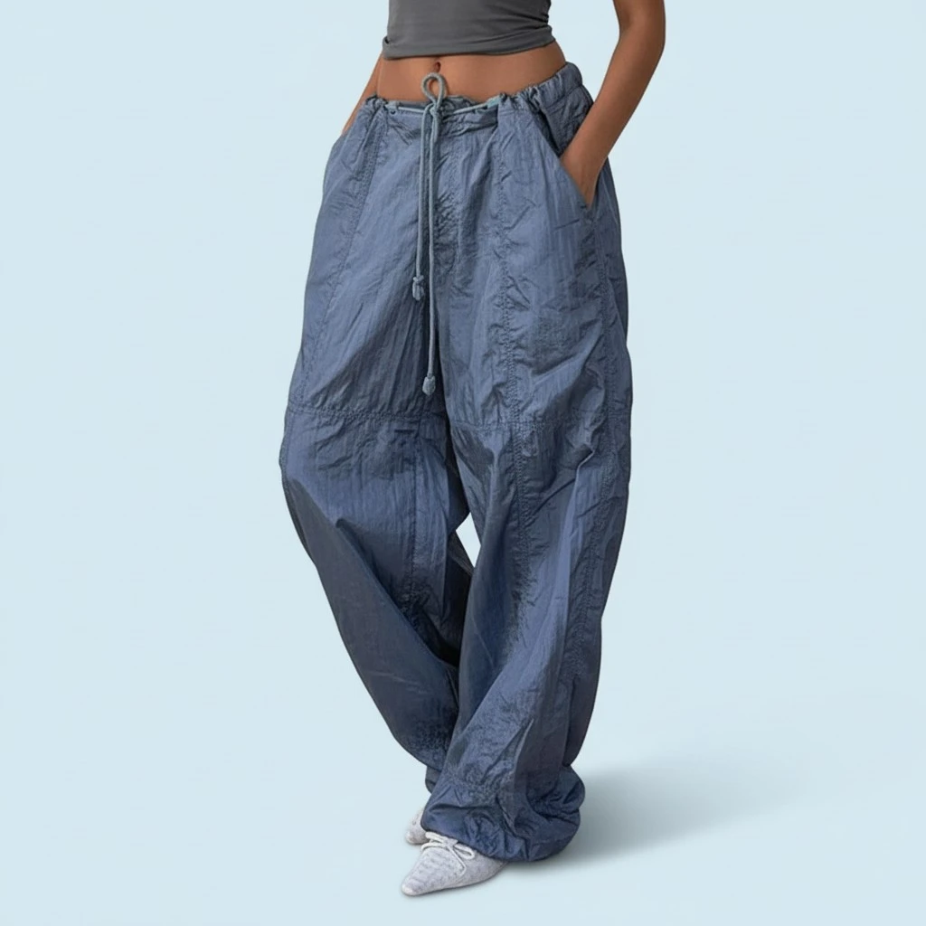 Women Elastic Cargo Sweatpants Solid Color Loose Joggers Pants 
