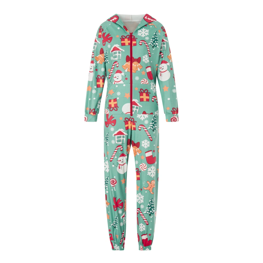 Women Men Christmas Pajama Long Sleeve Zipper Hooded Jumpsuits