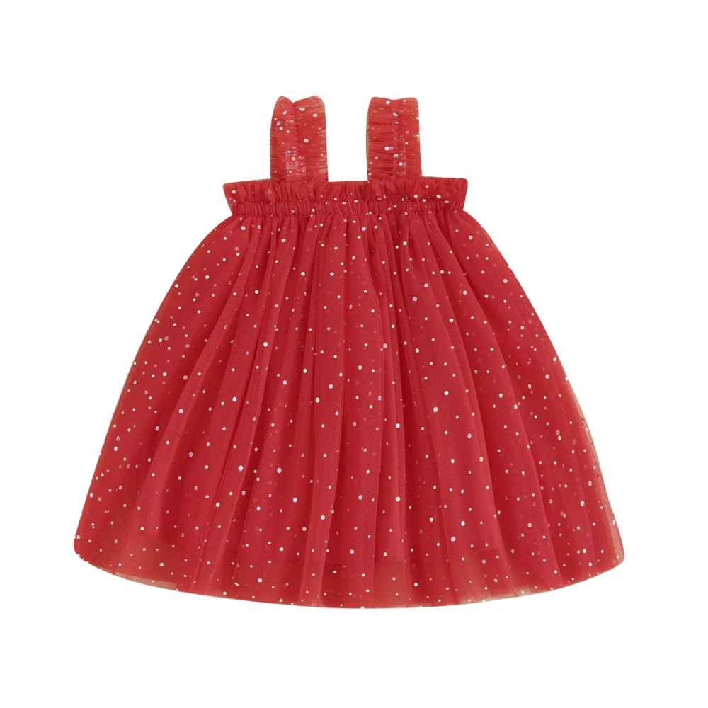 Girl Tutu Tulle Mini Dress Casual Sequin Bow Decor Ruched A line Dress