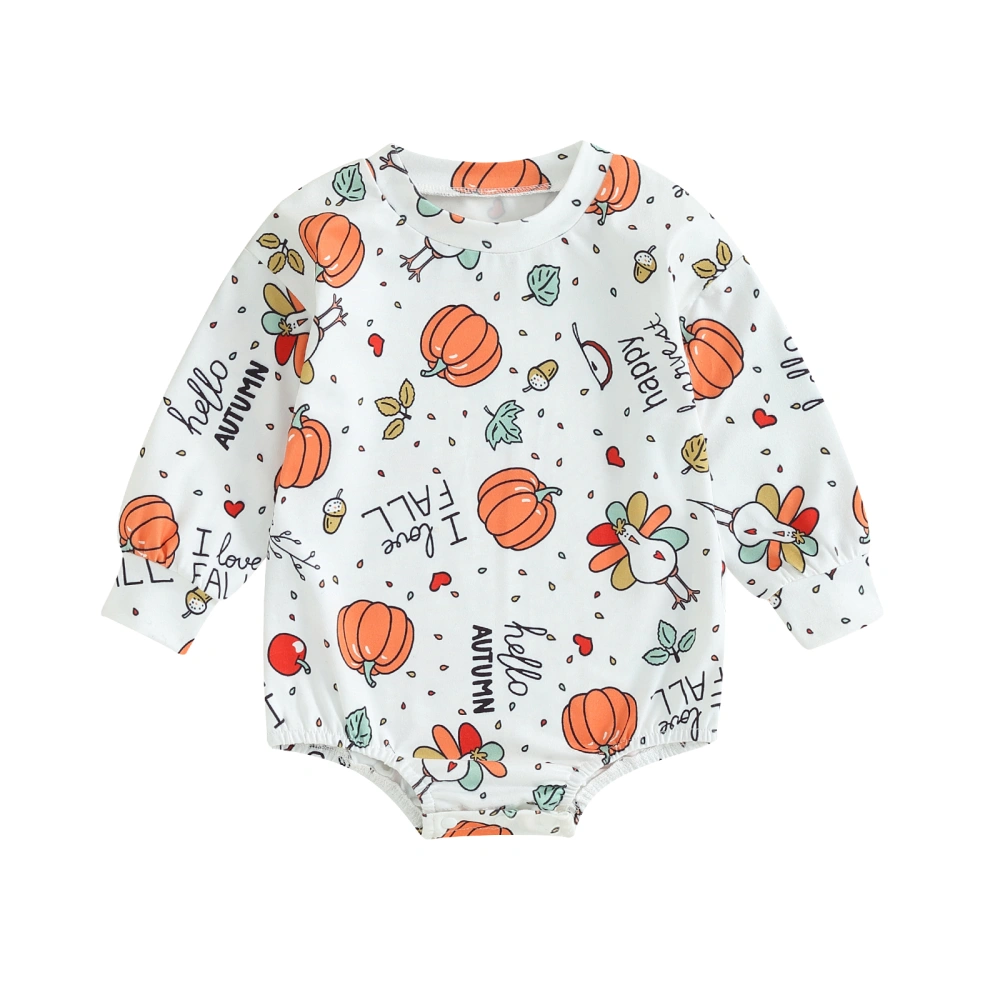 Baby Girl Long Sleeve Rompers Thanksgiving Pumpkin Print Bodysuit