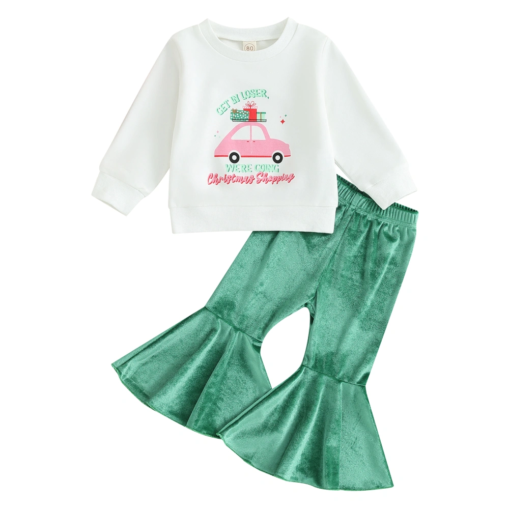 Girls 2 Piece Outfits Christmas Car Print Sweatshirt and Flare Pants 