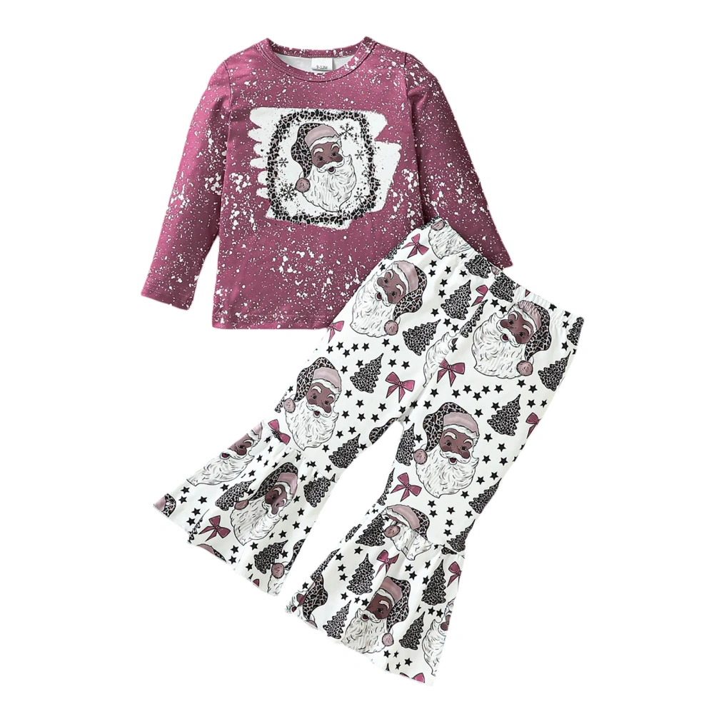 Girls Outfits Christmas Santa Claus Print Sweatshirt and Flare Pants