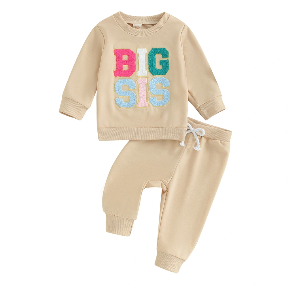 Girls Long Sleeve Letter Embroidery Sweatshirt Solid Color Pants Sets