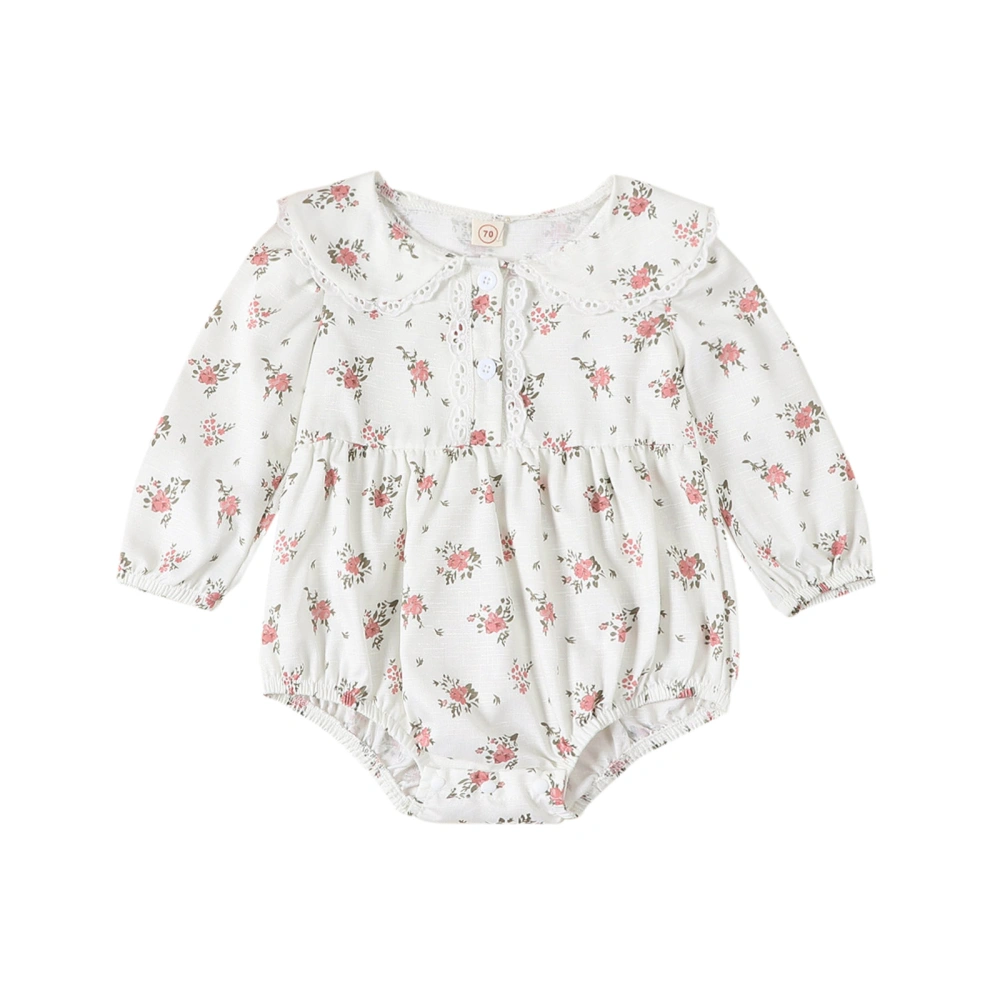 Baby Girl Bubble Romper Long Sleeve Doll Collar Floral Print Bodysuit