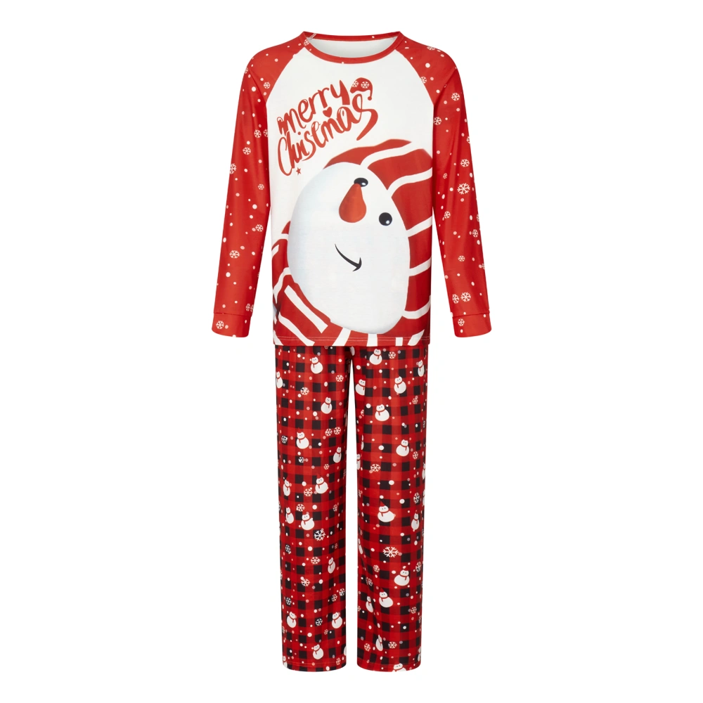 Christmas Letter Snowman Print Long Sleeve Tops Plaid Pants Sleepwear