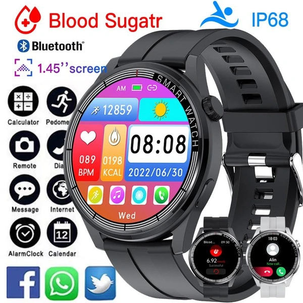 Smartwatch with Blood Glucose Measurement, Blood Glucose Fitness Tracker with Body Temperature Glucose Heart Rate Blood Pressure Smartwatches Available for Apple Android and Samsung