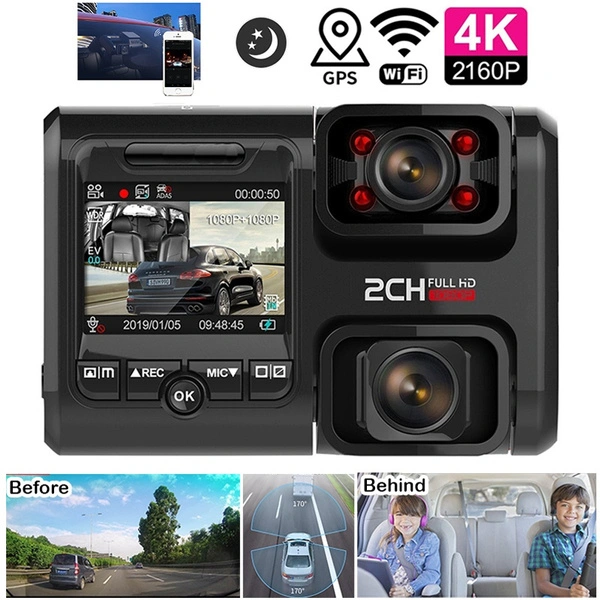 New Car Driving Recorder Dual Lens Car DVR 4K 2160P Sony Sensor WIFI GPS Logger 2 Camera Dash Cam Video Recorder Night Vision 170 Degree Camcorder