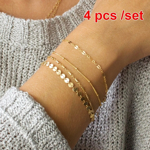 5 Pcs / Set Gold Color and Silver Color Women's Bracelet Jewelry Bracelets for Women Girls European and American Popular Double-sided Wear Finger Bracelet