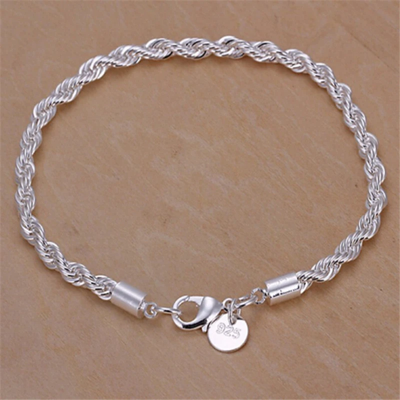 Brand Classic 925 Sterling Silver Charm Bracelet Real Sterling Silver Twisted Circle Bracelet Fashion Jewelry