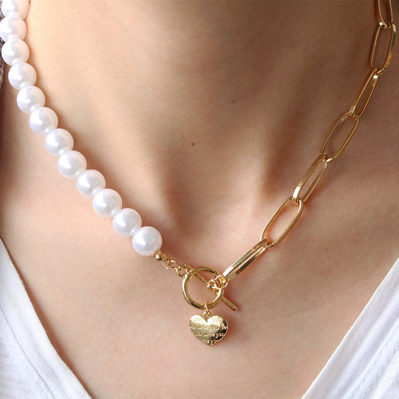 Fashion Simple Pearl Heart-shaped English Letter Necklace