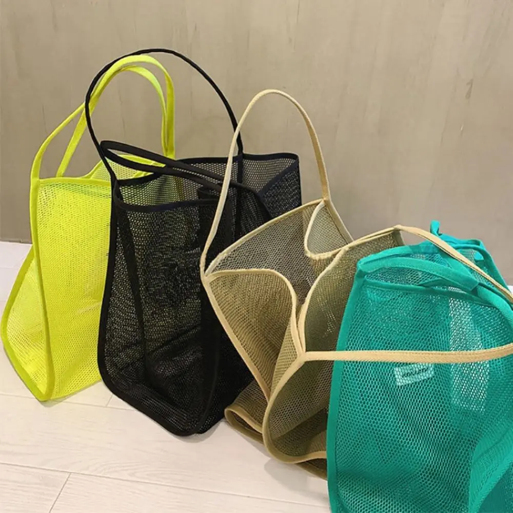 Summer Ins Transparent Mesh Shoulder Bag Women Lightweight All-Match Large Capacity Shopping Beach Net Bags