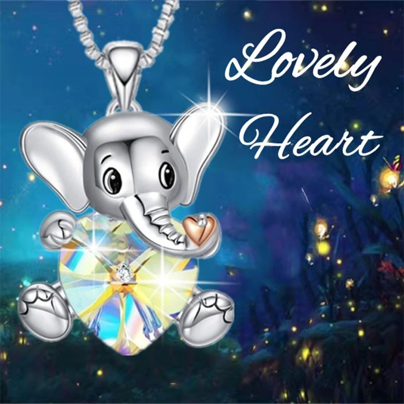 Exquisite Lovely Lady Silvery Elephant Pendant Casual Elegant Love Blue Crystal Necklace Classic Lady Jewelry Accessories Banquet Anniversary Gift Valentine's Day Thanksgiving Christmas Gift