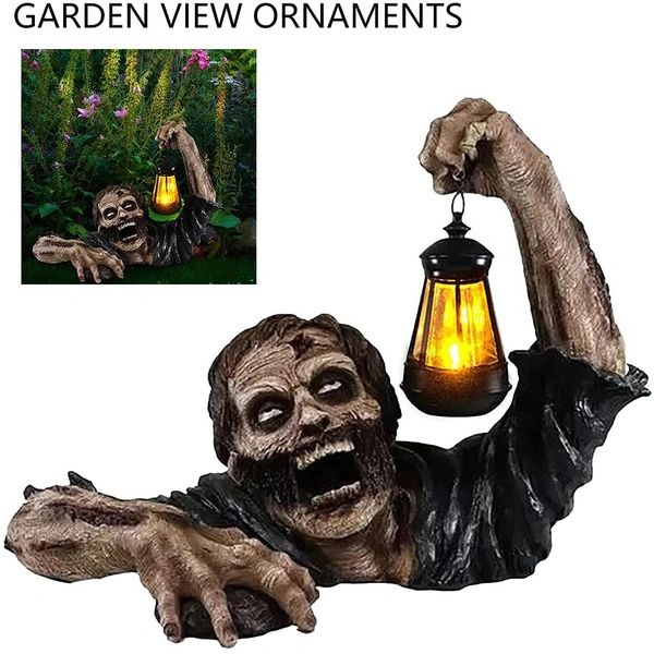 Halloween Decoration Lantern Zombie Garden Statue, Frightening Nightmare Horror Personality Waterproof Handmade Resin Made Best Halloween Landscape Prop for Outdoor Patio Lawn Yard Garden