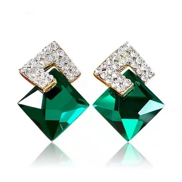 Fashionable Geometric Square Crystal Earrings for Women S925 Silver Pin New Crystal Stud Earrings