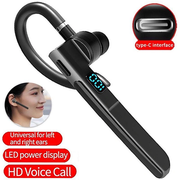 1PC Bluetooth 5.3 Business Headphone Stereo Noise Cancellation Earhook Headset Wireless Sport Earphone Single Earphone with LED Battery Display and Microphone