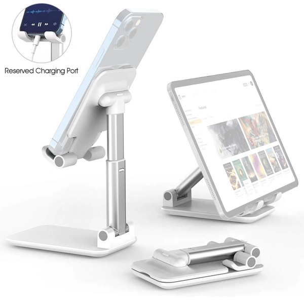 1PC Phone Stand for Desk Foldable Portable Adjustable Tablet Cell Phone Holder Charging Dock Cellphone Holder Office, Sturdy Mobile Stand Hand Metal Desktop Phone Stand