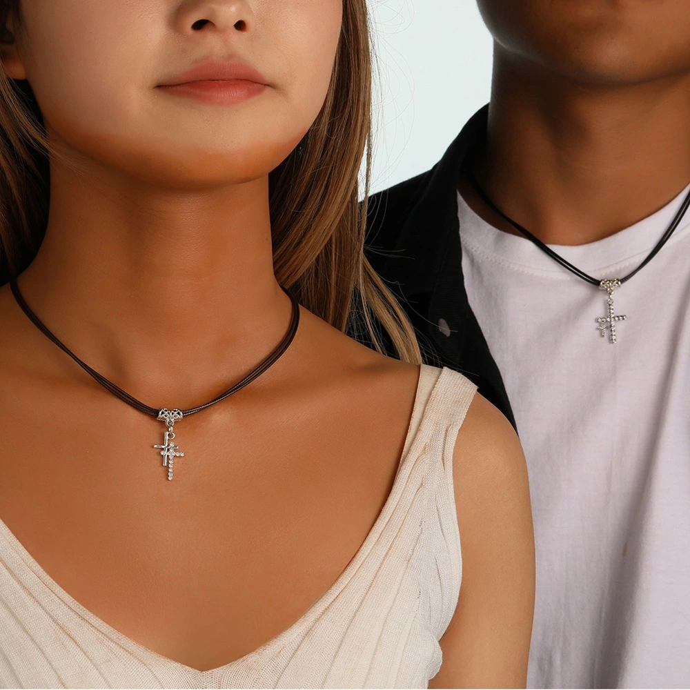 Men's And Women's Stylish Simple And Versatile Vintage Cross Leather String Necklace Suit