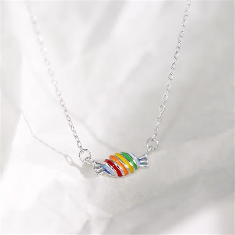 Korean Fashion Cute Sweet Rainbow Candy Drop Oil Pendant Clavicle Chain