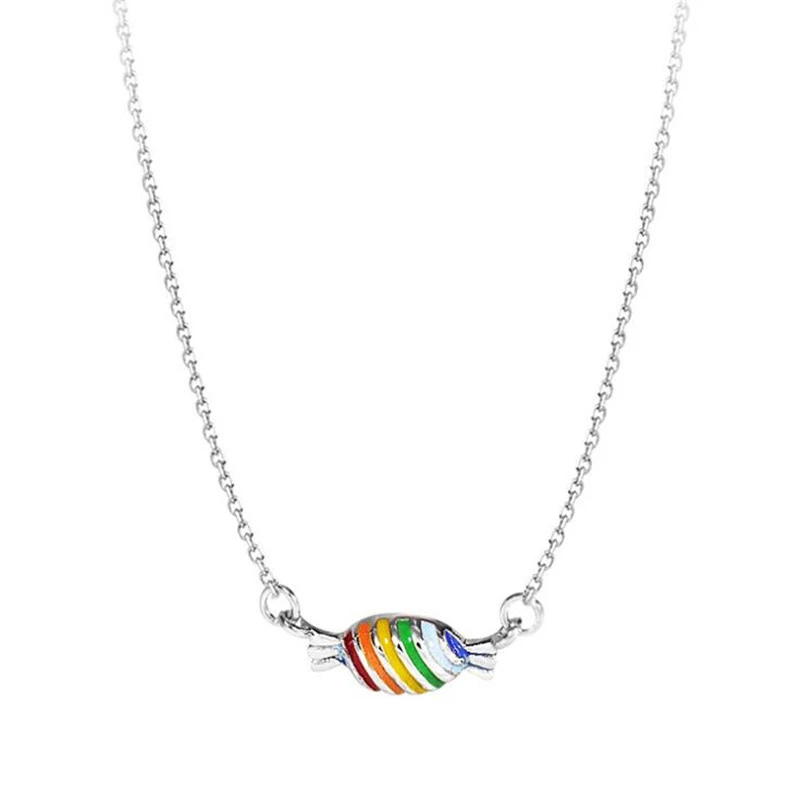 Korean Fashion Cute Sweet Rainbow Candy Drop Oil Pendant Clavicle Chain