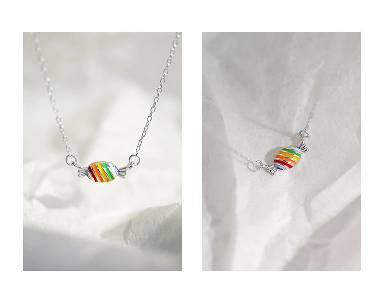 Korean Fashion Cute Sweet Rainbow Candy Drop Oil Pendant Clavicle Chain