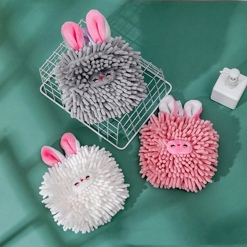 Cartoon Rabbit Cute Quick-drying Chenille Hand-wiping Ball Hanging Hand Towel Household Children's Kitchen Hand Towel