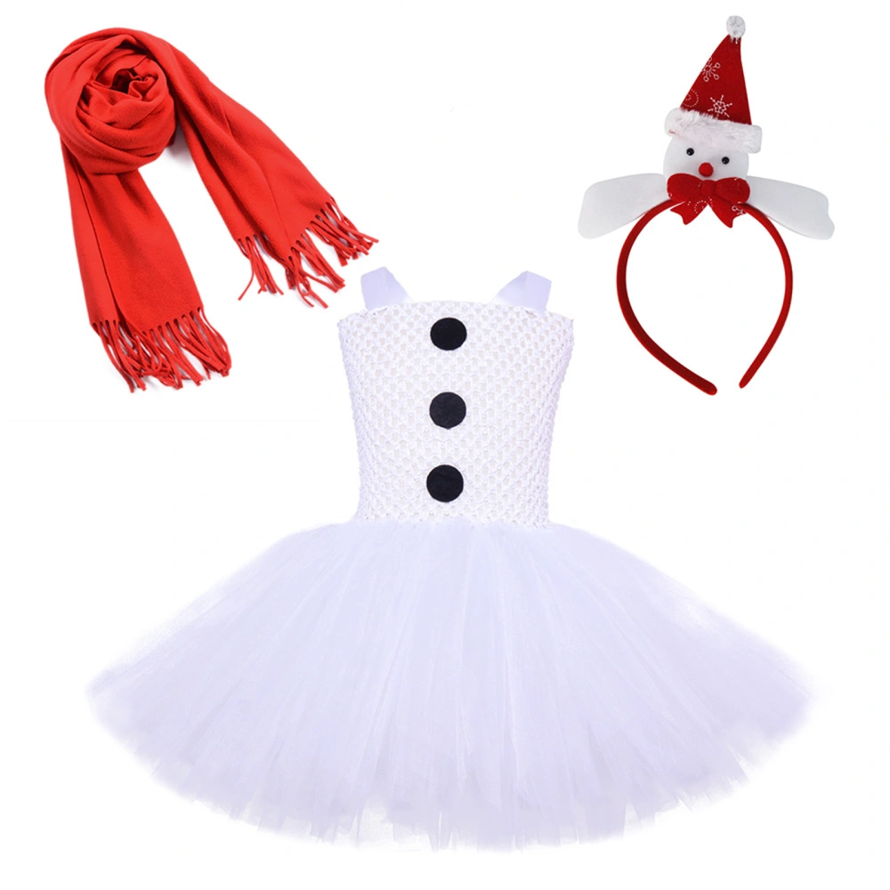 Girl Tulle Dress with Cartoon Headgear & Red Scarf for Christmas Party