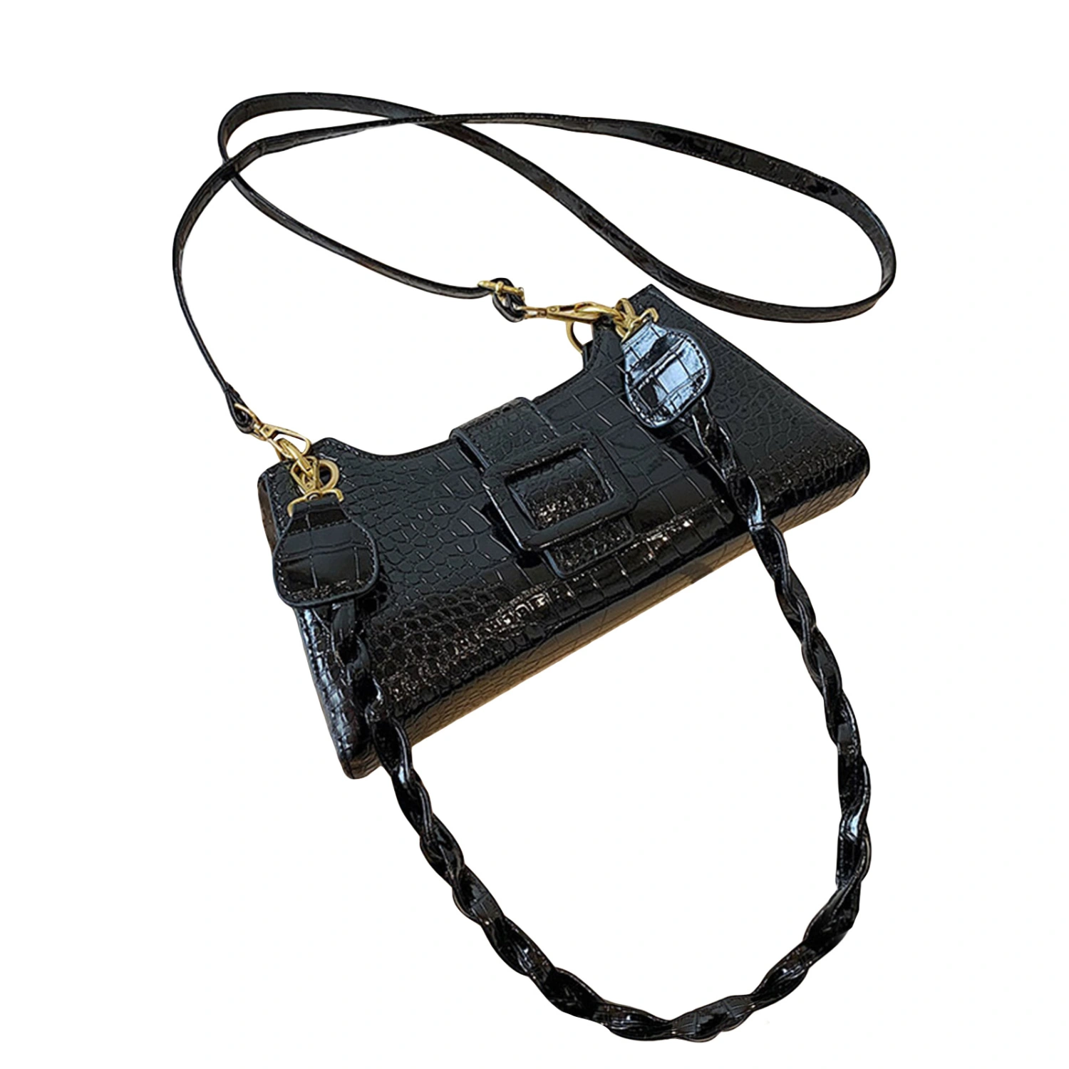 Women Glossy Square Crossbody Bag Stylish Handbag Shoulder Bag