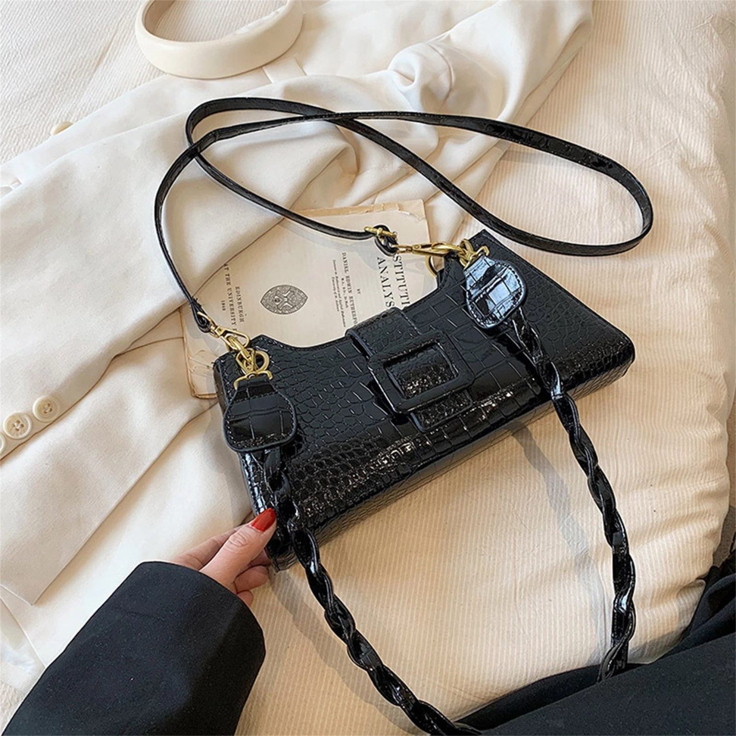 Women Glossy Square Crossbody Bag Stylish Handbag Shoulder Bag