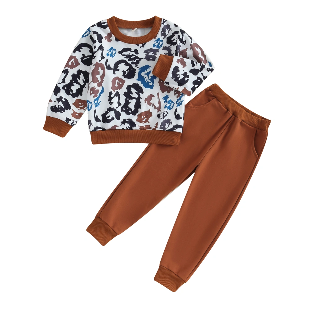 Boys Pants Set Long Sleeve Sweatshirt and Solid Color Pants Suits