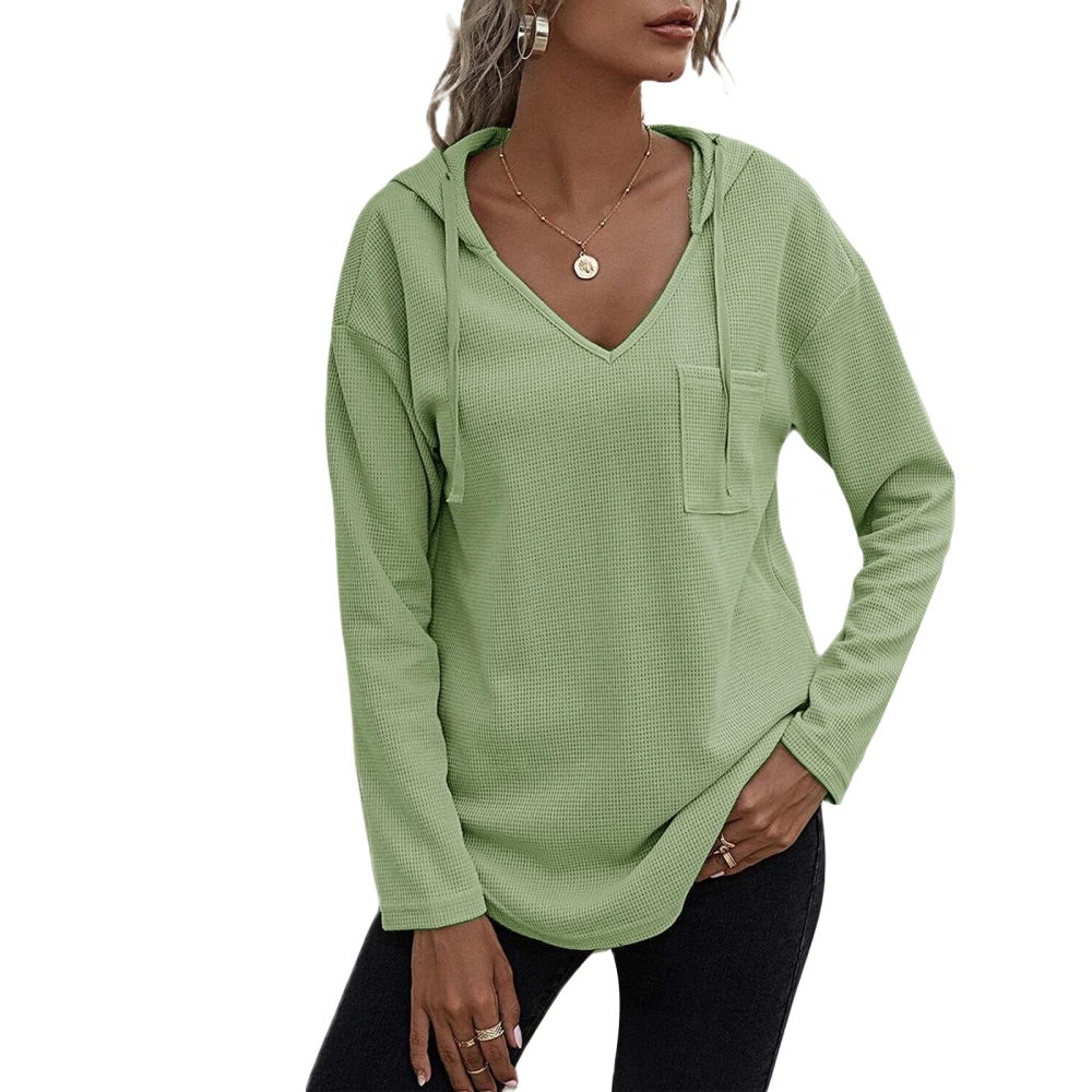 Women Waffle Sweatshirts Solid Color Loose Casual Hoodies Pullovers