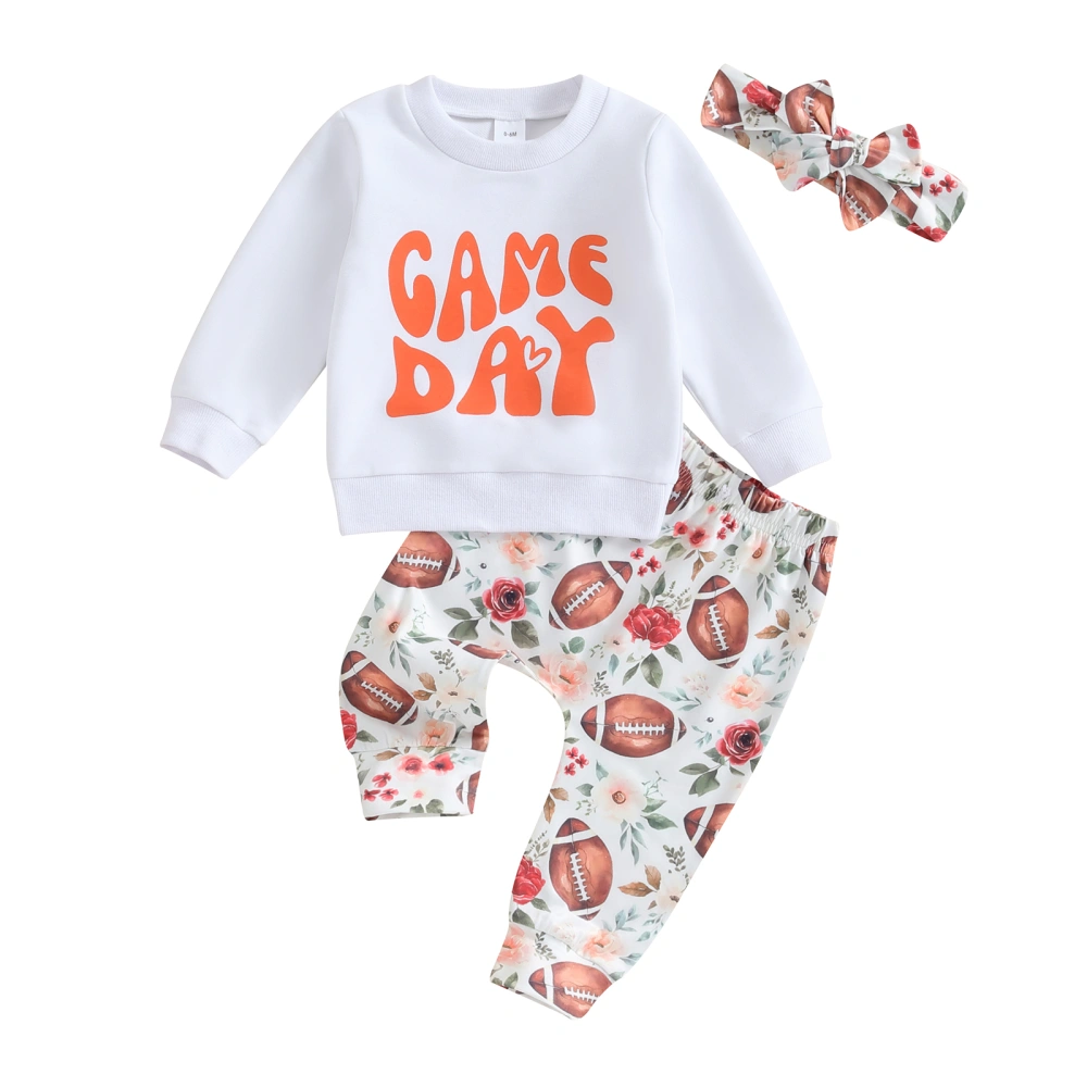 Baby Girls Outfit, Letters Sweatshirt Rugby Flower Sweatpants Headband