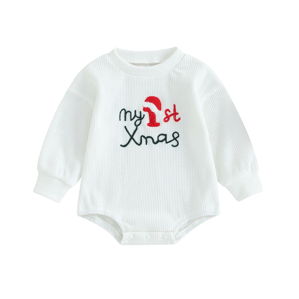 Baby Christmas Romper, Long Sleeve Embroidery Letters Fall Bodysuit