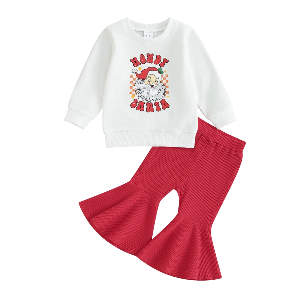 Girls Christmas Round Neck Sweatshirt and Solid Color Flared