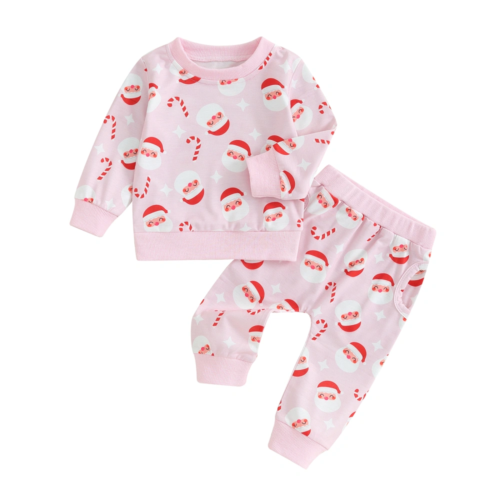 Girl Christmas Clothes Set Santa Print Long Sleeve Sweatshirt Pants