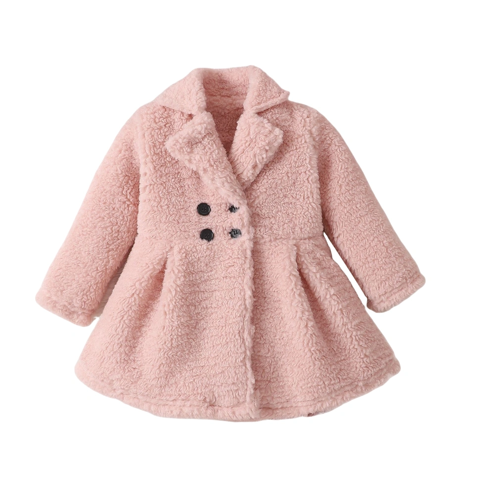 Girls Winter Coat, Solid Color Long Sleeve Lapel Plush Jacket