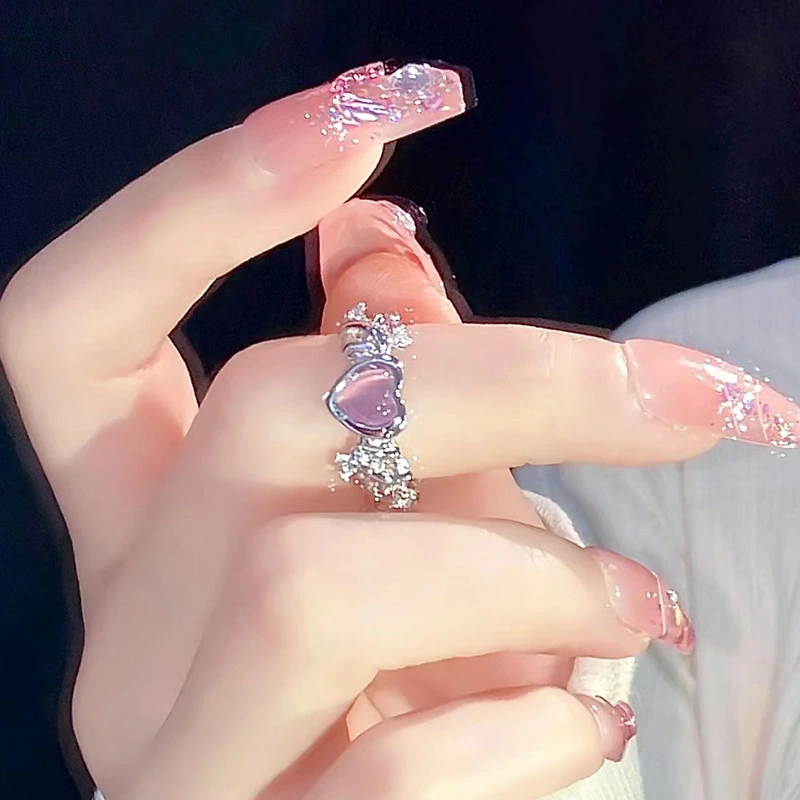 Women Heart Ring, Elegant Sweet Adjustable Ring Jewelry Birthday Gift