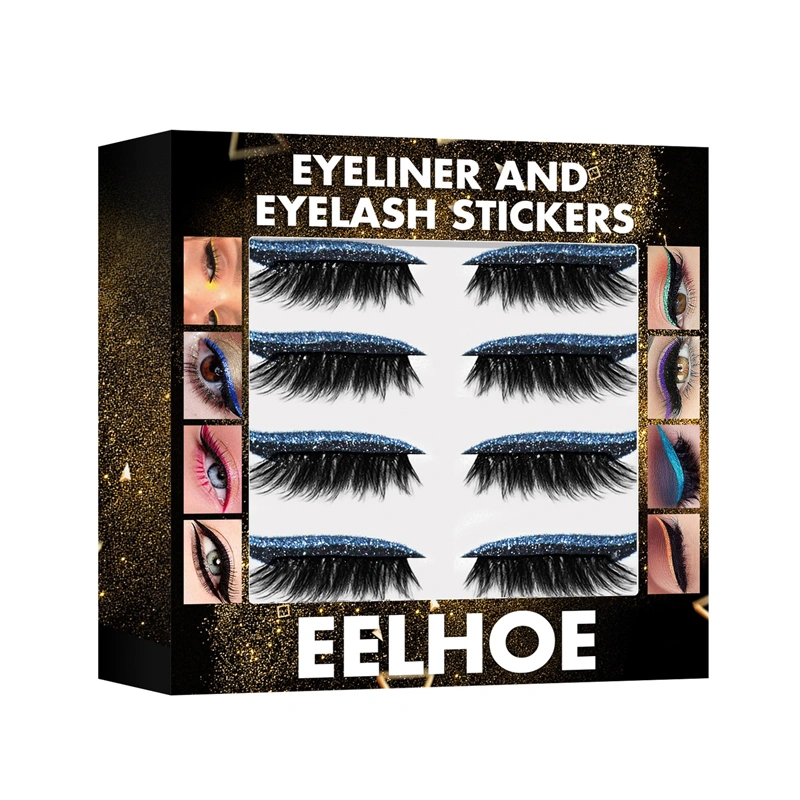 Eyeliner Sticker with Eyelashes, Glitter Waterproof Eyeliner