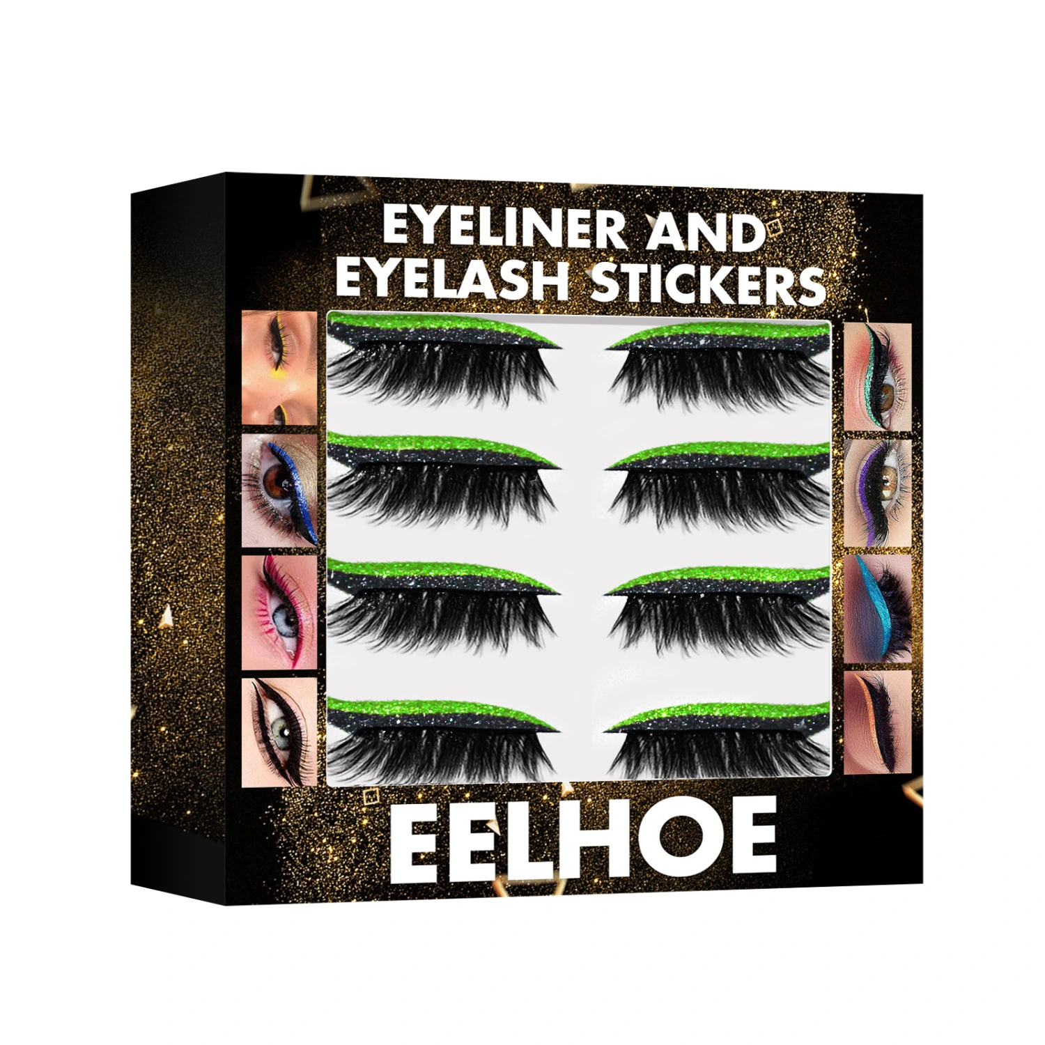 Eyeliner Sticker with Eyelashes, Glitter Waterproof Eyeliner