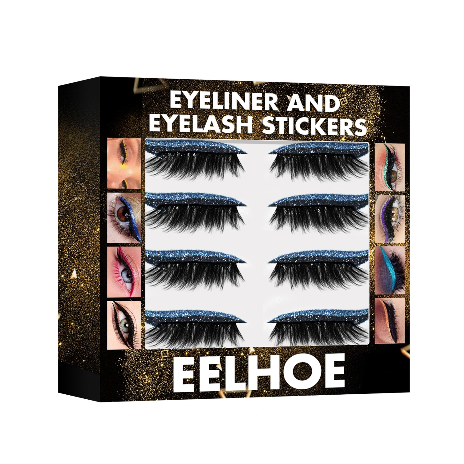 Eyeliner Sticker with Eyelashes, Glitter Waterproof Eyeliner
