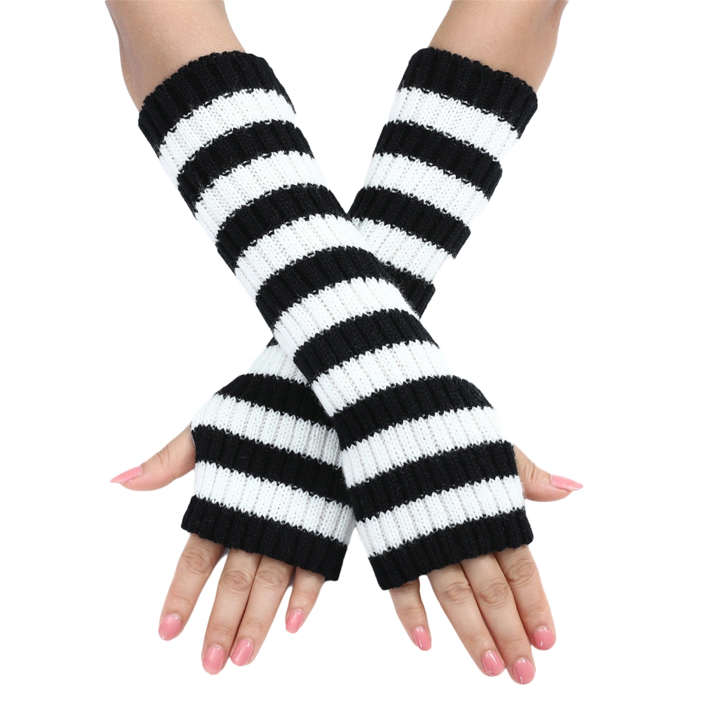 Women Knitted Mittens Fashion Cute Striped Gloves Winter Arm Warmers