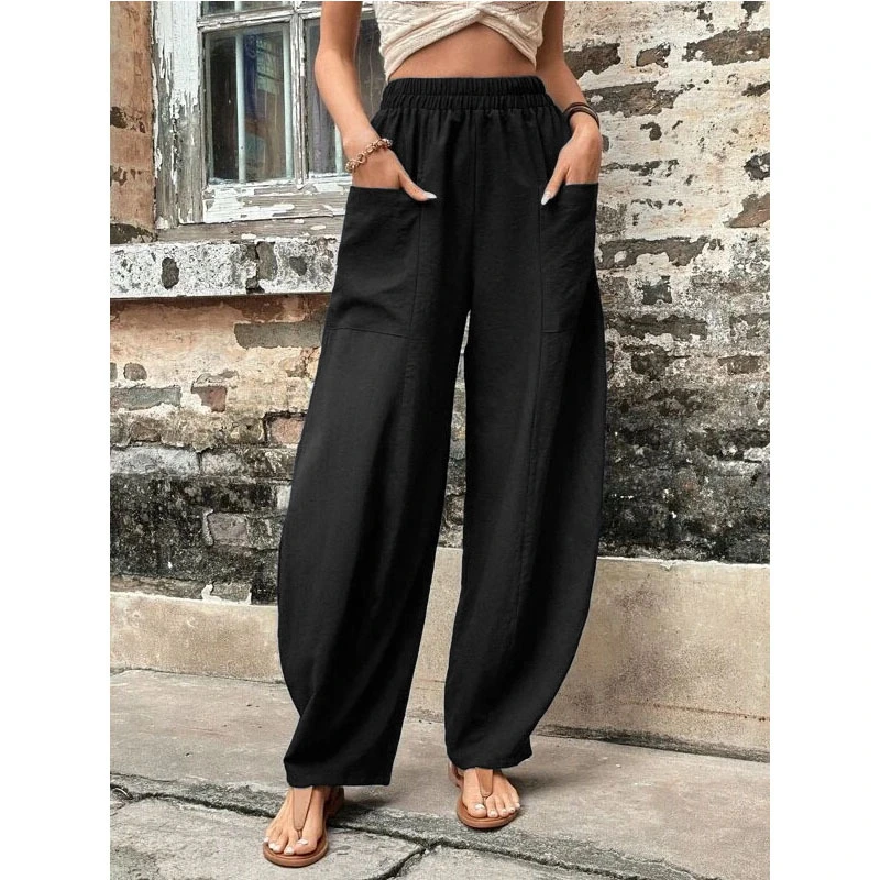 Women's Pants Solid Color Casual Elastic Pants With Pockets