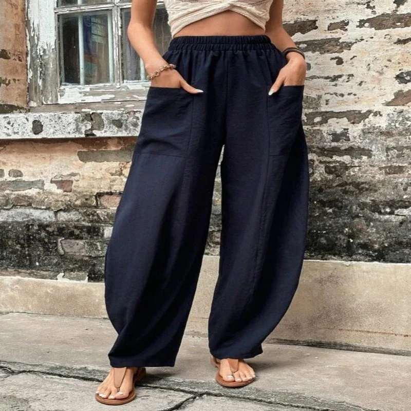 Women's Pants Solid Color Casual Elastic Pants With Pockets