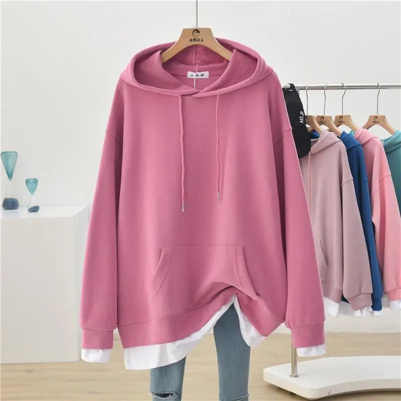 Women's Temperament Wild Hooded Fake Two Pieces Sweater